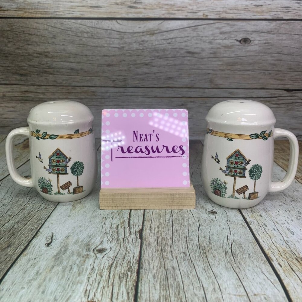 Thomson Pottery BIRDHOUSE Heart Vine Border Stoneware Salt & Pepper Shakers Set